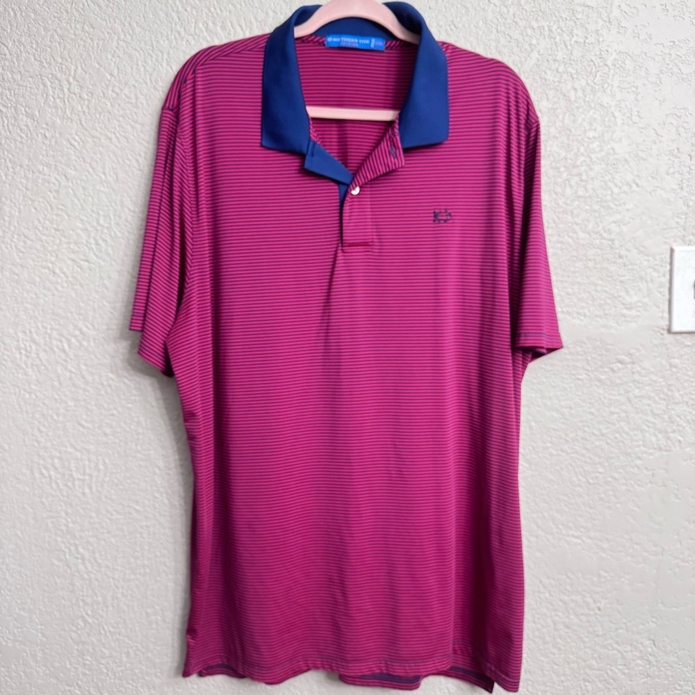 Southern Tide Polo Shirt Men’s XXL Red Blue Striped Short Sleeve Classic Fit